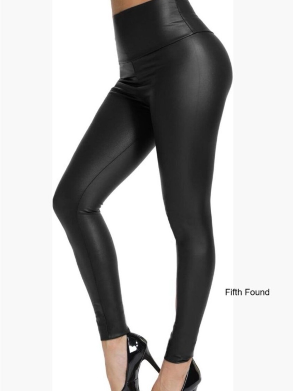 SOLOW Black Faux Leather Shinny Leggings in Black